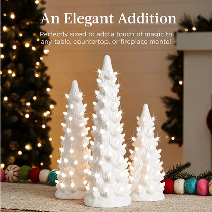Velmora™ Pre-Lit Ceramic Tabletop Christmas Tree – Set of 3 🎄