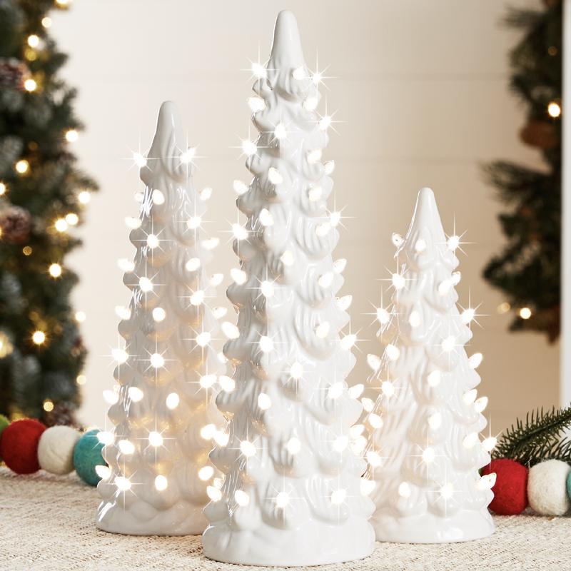 Velmora™ Pre-Lit Ceramic Tabletop Christmas Tree – Set of 3 🎄