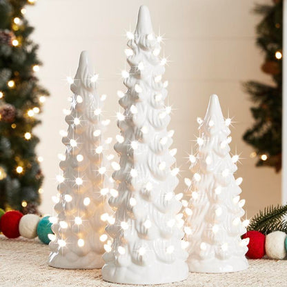 Velmora™ Pre-Lit Ceramic Tabletop Christmas Tree – Set of 3 🎄